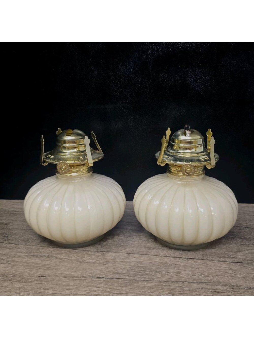 2 Cream Lamplight Farms Oil Lamp USA Functioning Lamps VTG GRANDMACORE